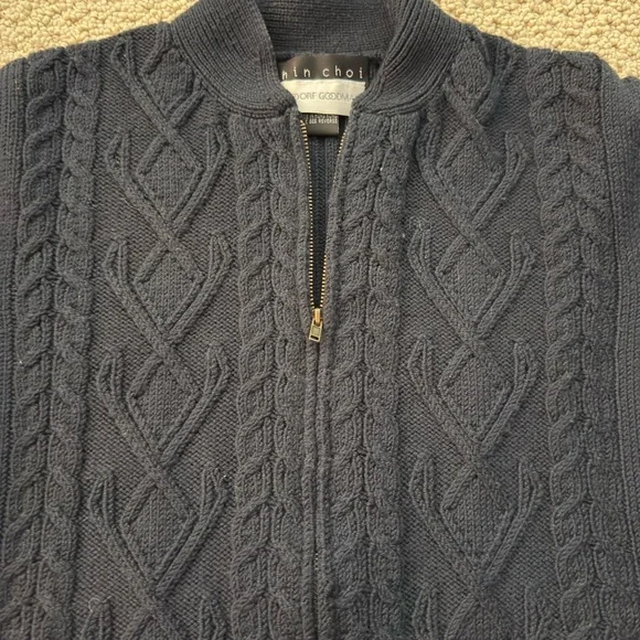 Shin Choi/Bergdorf Goodman Deep Navy Blue Zip Up Cable Knit Sweater - Picture 2 of 8